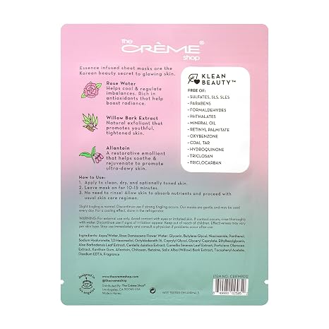 The Crème Shop Klean Beauty Essence Sheet Mask - Rose Water/Set of 5
