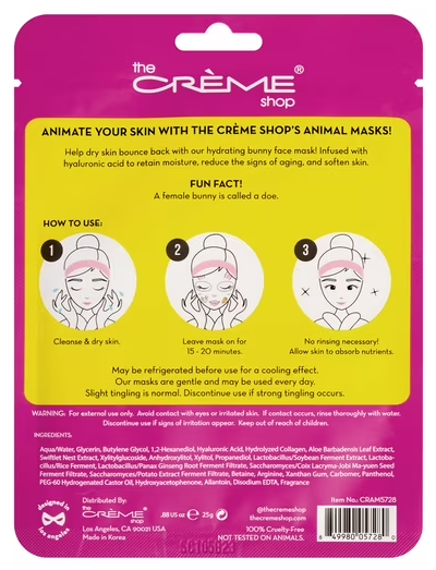 The Crème Shop - Be Hydrated, Skin! Animated Bunny Face Mask - 3 Pack