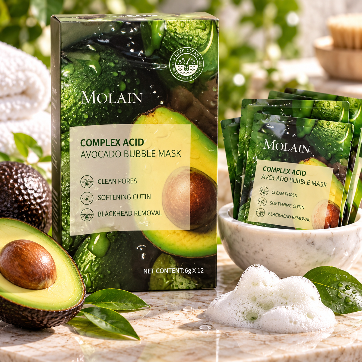 Molain Complex Acid Avocado Bubble Mask – 12 Pack
