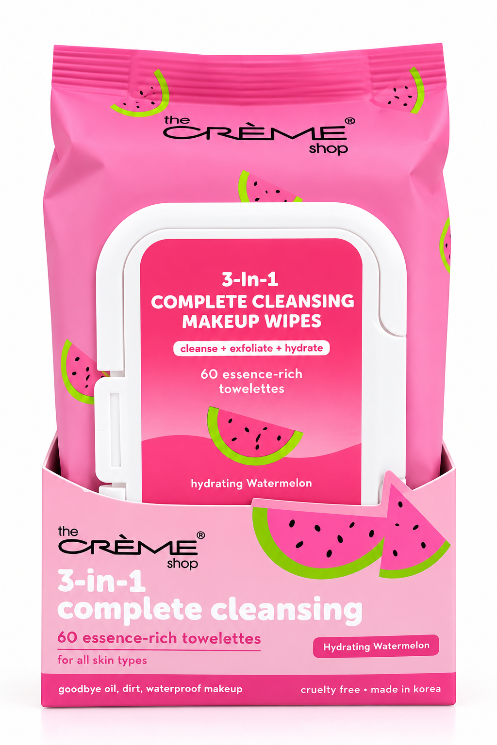 The Crème Shop 3-in-1 Complete Cleansing Makeup Wipes – Hydrating Watermelon, 60 Count