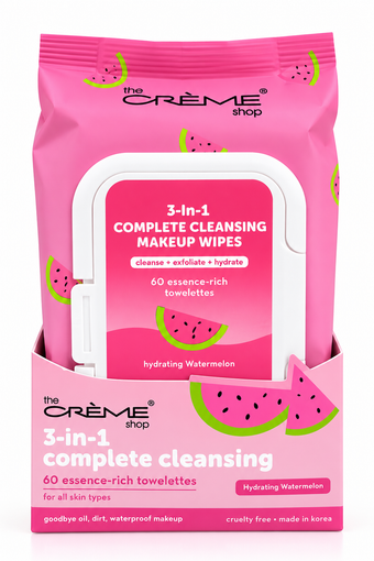 The Crème Shop 3-in-1 Complete Cleansing Makeup Wipes – Hydrating Watermelon, 60 Count