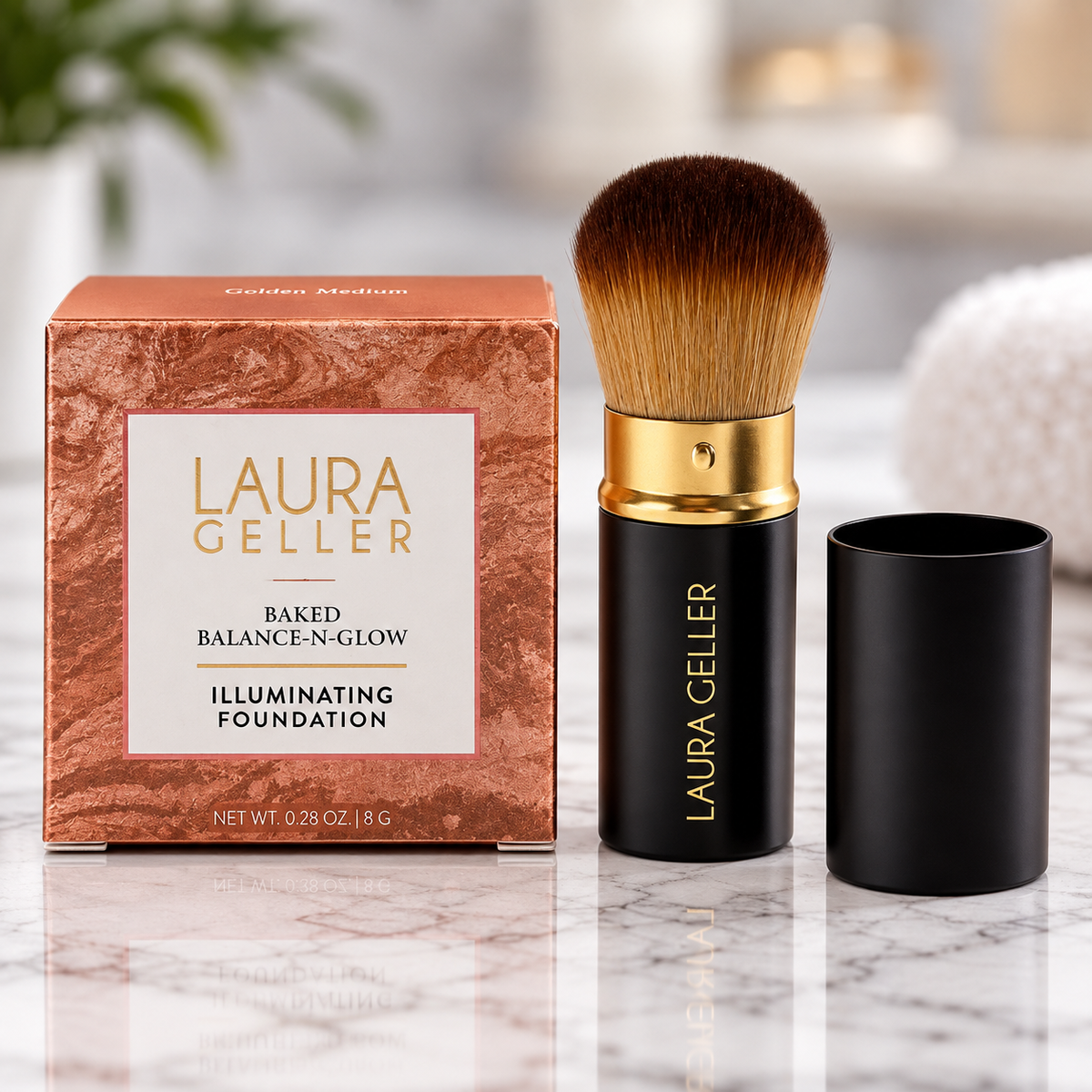Laura Geller Baked Balance-N-Glow Illuminating Foundation – Golden Medium + Brush