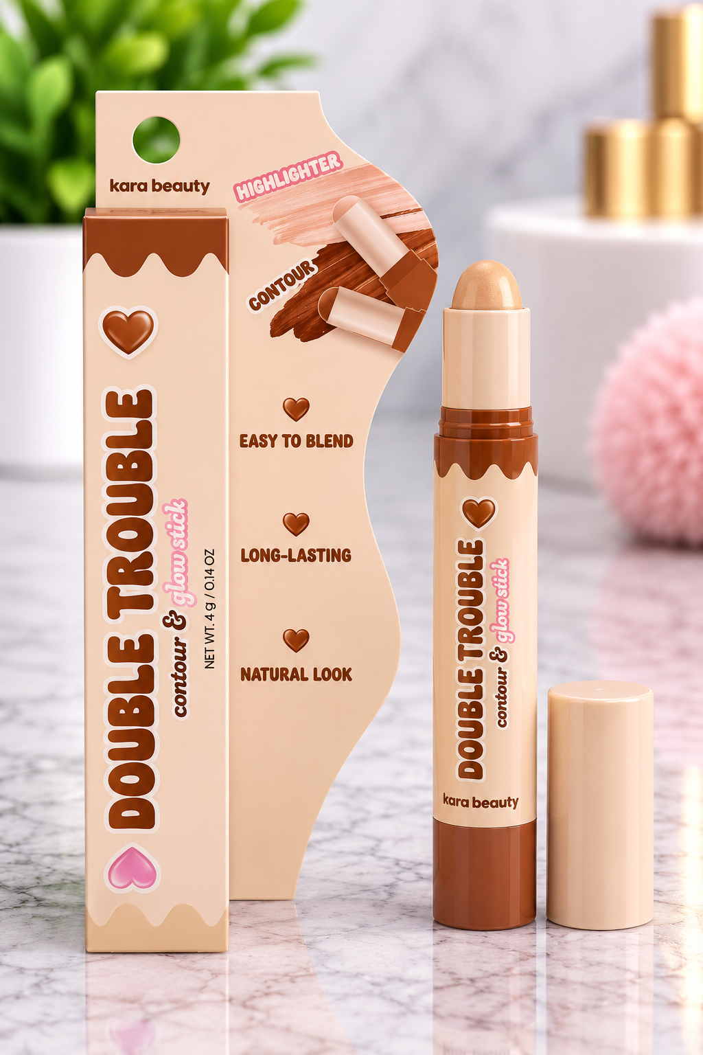 Kara Beauty Double Trouble Contour & Glow Stick – Ash Brown
