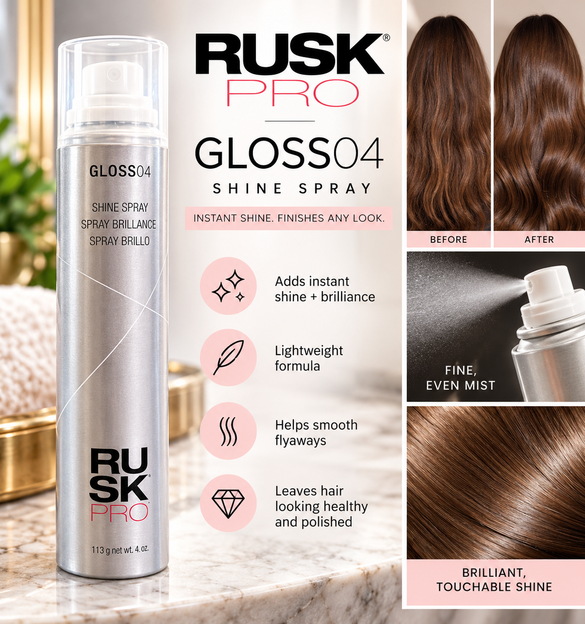 RUSK PRO GLOSS04 Shine Spray