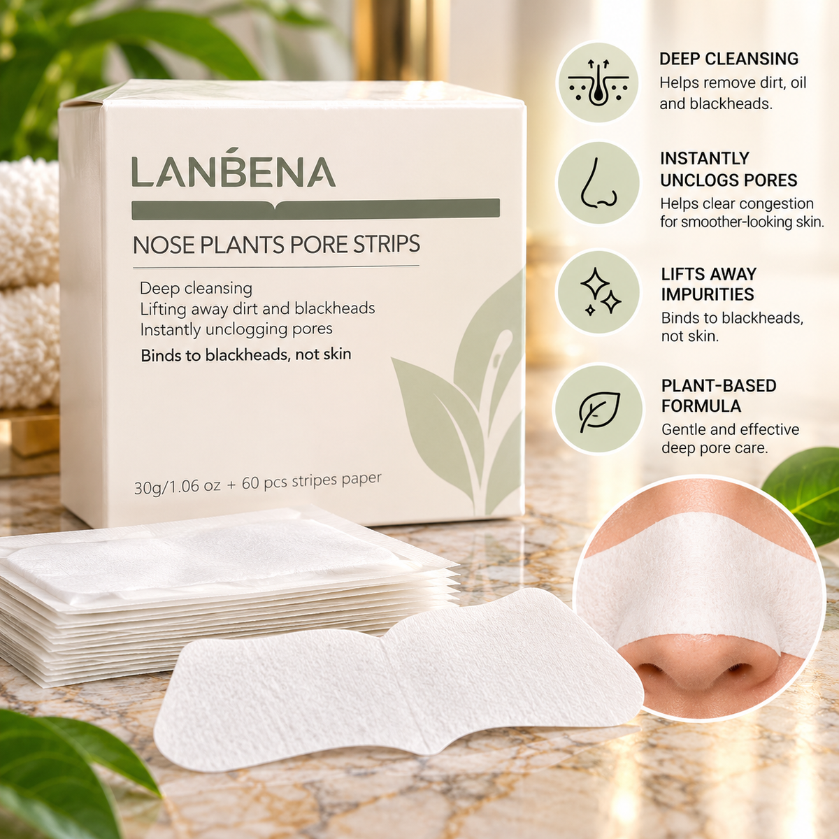 LANBENA Nose Plants Pore Strips – 30 g + 60 Strips
