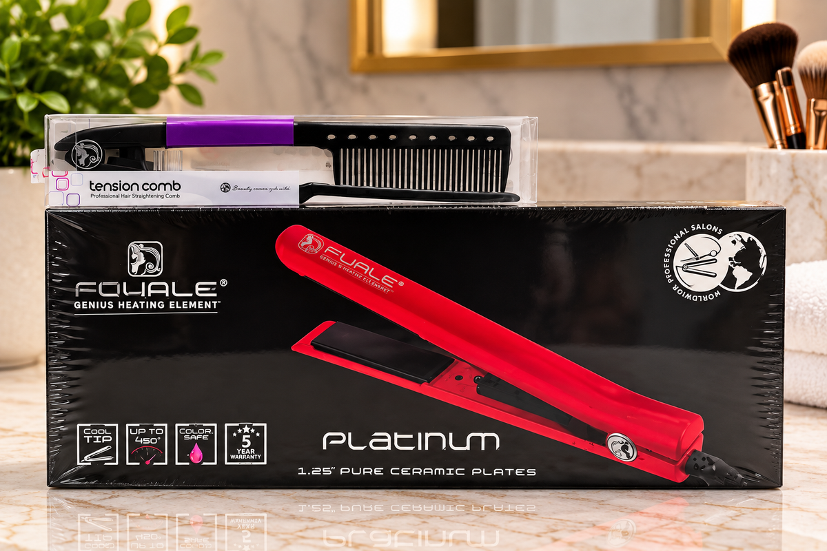 Fuale Platinum 1.25" Ceramic Flat Iron + Tension Comb Set